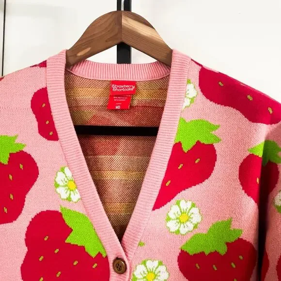 Strawberry Shortcake Womens Vintage Girlcore Kidcore Cardigan - Red Pink, Size M - Picture 3 of 8